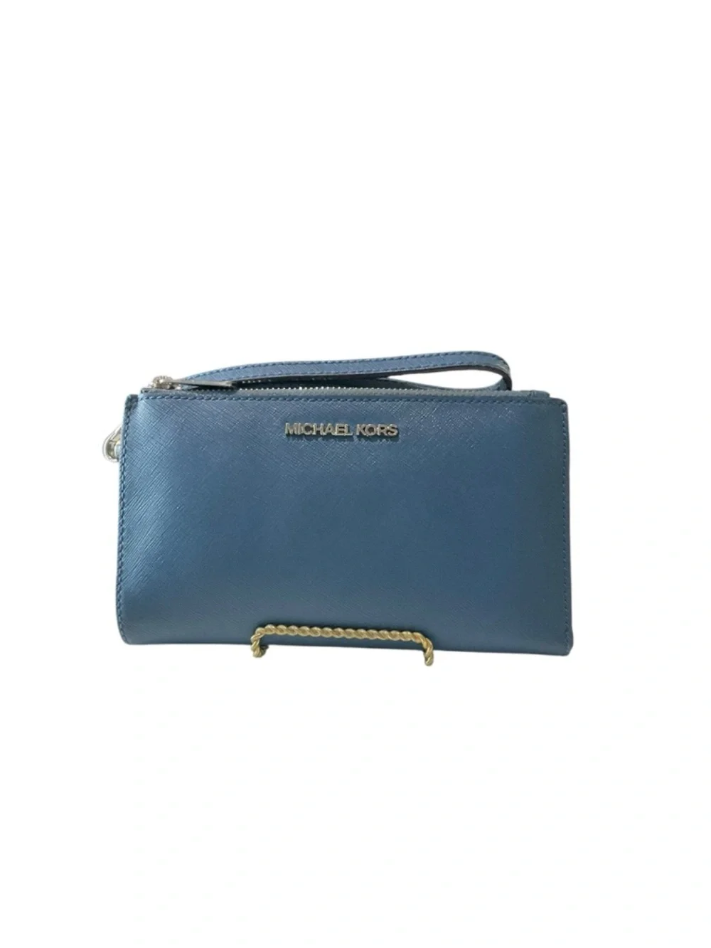 Michael Kors Teal Blue Saffiano Leather Wristlet Wallet
